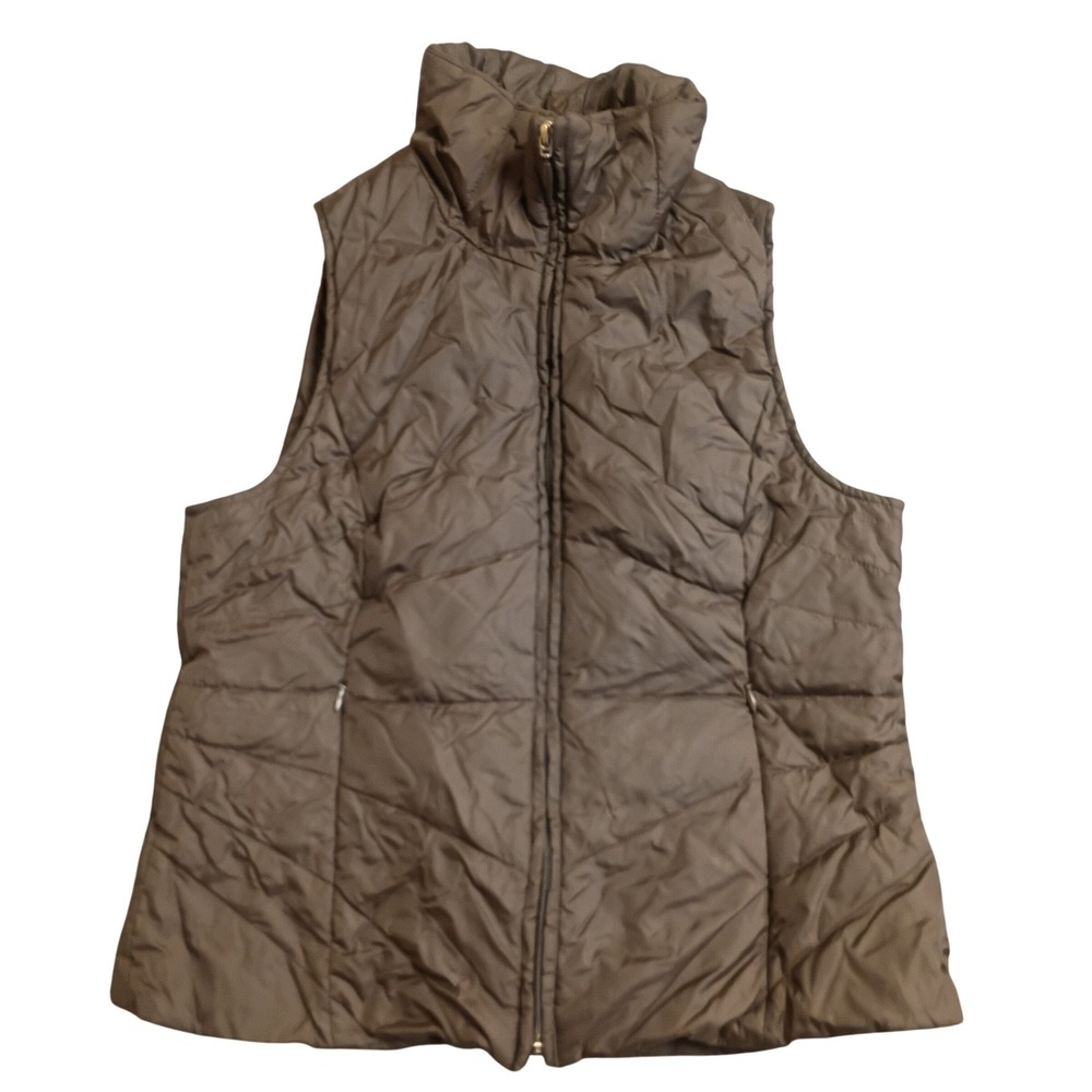 Kenneth Cole Reaction Puffer Vest Womens Small Brown Down Blend Quilted Zip Up
